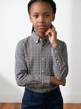 NWT Dillard's Class Club Boy's Blue and Tan Plaid Shirt Sz 8